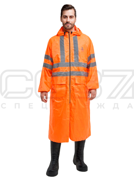 Плащ влагозащитный с СОП цв.оранжевый тк.полиэфир ПВХ